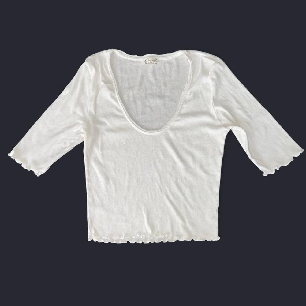 Intimately Free People White Ribbed Lettuce Trim Scoop Next Tee Size Medium